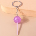 Creative purple translucent lollipop keychain with glitter and silver metal ring - Purple Round Lollipop
