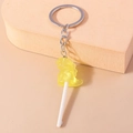 Creative yellow resin dinosaur lollipop keychain with silver metal ring and chain - Yellow Dinosaur Lollipop