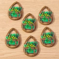Detailed view of teardrop wood charms with St. Patrick's Day pot of gold clover patterns - 10 Pieces Pack / Treasure Teardrop