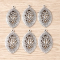 Set mit 6 ovalen Vintage-Legierungsanhängern in Altsilber-Optik für DIY-Schmuckherstellung - Ovales Hohlmuster (1088)