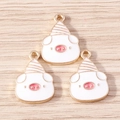 Set di 3 ciondoli a forma di maialino in lega con cappelli rosa e ganci dorati per gioielli - Bianco