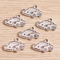 Set of six vintage silver car charms for DIY jewelry making and keychain accessories - Sports Car Design / Antique Silver
