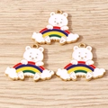 Cute white cartoon bear on rainbow enamel pendant charms for DIY jewelry making - 10 Pieces Pack / White Rainbow Bear