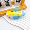 Pince à cheveux sirène en marbre cyan avec motif sirène peint à la main aux cheveux jaunes - Queue de Sirène Bleue 10.5cm
