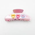 Pince à cheveux en acrylique rose avec cœurs colorés et messages XOXO et BE MINE - Cœur Lettre XOXO/BE MINE / Rose Cœur 10.5cm