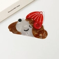Süße Hundehaarklammer aus dunklem Schildpatt-Acetat mit rotem Hut-Detail - 8.4cm / Braun