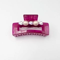 Haarklammer mit rosa Strasssteinen und Perlen für elegantes Haarstyling bei Frauen - Quadratischer Stil / 8.5cm
