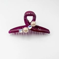 Dunkelviolette Haarklammer mit Kunstperlen und irisierenden Strasssteinen Haarschmuck - Lineares Design / 11cm