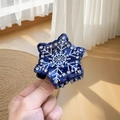 Pinza para el pelo de copo de nieve azul oscuro con patrones blancos y pedrería - Copo de Nieve Azul con Strass