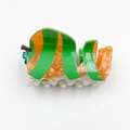 Schicke Haarklammer aus Acryl mit grünen und orangen Streifen in Perlmutt-Optik - Grüner Apfel 8.6cm