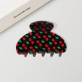 Pinza para el pelo negra con estampado de cerezas rojas y acabado brillante - 7cm / Negro