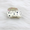 Pinza per capelli a forma di dalmata in acrilico con fiocchi rosa su fondo morbido - Cucciolo a Pois
