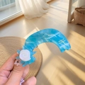 Blue acetate hair claw clip with white rose and pink glittery bear pendant - Large / Metallic Blue