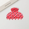 Pinza de pelo de resina rosa con lindo estampado de cerezas rojas para peinados - 7cm / Rosa oscuro