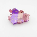 Molletta per capelli a forma di orso viola in acrilico con vestito a fiori - Orso che Legge