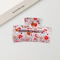 Christmas themed rectangular hair claw clip with reindeer and gingerbread man pattern - 8.3cm / White (DZ0253)