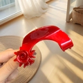 Elegant red acetate hair claw clip with a 3D rose flower design for women - Large / Red Flower