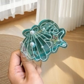 Pince à cheveux en acétate bleu sarcelle avec coquillage, étoile de mer et perles - 5cm / Vert Transparent