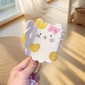 Pince à cheveux chat crème avec taches jaunes et nœud rose en acétate pour femme - Jaune
