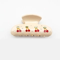 Elegant beige hair claw clip with red rhinestone cherry pattern and sparkling accents - Medium / Cherry Claw Style (DZ0280)