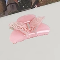 Elegant pink acetate butterfly hair claw clip with rhinestones and hollow design - Pink