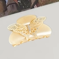 Elegant cream beige acetate hair claw clip featuring a hollow butterfly with rhinestones - Light Coffee