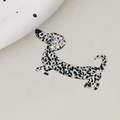 Graziosa clip per capelli a bassotto in acetato crema con dettagli in strass lucidi - 8.3cm / Bassotto Maculato (DZ0278)