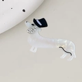 Pearlescent dachshund dog hair clip with black hat and sparkling diamond details - 8.3cm / White Dachshund (DZ0278)