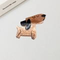 Pinza per capelli a forma di cane in acrilico con finitura marmo ambra per donna - Stile Cane Marrone con Occhi Chiusi