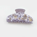 Elegant lavender marble acetate hair claw clip with golden star and moon rhinestone accents - Purple Grey