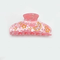 Pink floral acrylic hair claw clip with golden star and moon rhinestone patterns - Pink