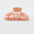 Pink marble texture hair claw clip with gold star and moon patterns and rhinestones - Pink Yellow