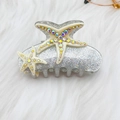 Starfish acrylic hair claw clip with colorful rhinestones and silver glitter finish - White 8.7cm