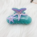 Starfish hair claw clip in translucent green resin with purple rhinestones and silver glitter - Blue 8.7cm
