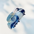 Artistic mermaid hair claw clip in ocean blue and white acetate with golden fish scales - Mermaid / 9.1cm