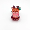 Brown acrylic reindeer hair claw clip with green holly leaves and red scarf detail - Reindeer 4.7cm