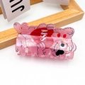 Cute pink translucent bear hair claw clip with KISS text and heart pattern for women - Pink Kiss Bear