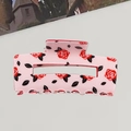 Pink rectangular hair claw clip with red rose patterns for Valentine's Day styling - Rose Color Large 10cm