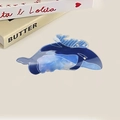 Pinza per capelli in acetato blu stile oceano con design a balena e delfino stratificato - 11cm / Doppia Balena Blu