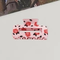 Pink rectangular hair claw clip with red rose floral pattern for elegant updos - Rose Color Small 8cm