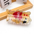 Cute brown cartoon bear hair claw clip with red heart and KISS text in pearly finish - Yellow Kiss Bear