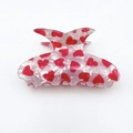 Pince à cheveux en acrylique marbré blanc avec motifs de cœurs rouges romantiques - Style Cœur E (8cm)