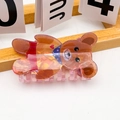 Pinza per capelli a forma di orso ambrato con stampa a cuore in resina lucida - Orso Rosa Marrone