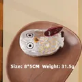 Elegante pinza per capelli a forma di gufo in acetato con venature e strass lucidi - Grigio 8cm