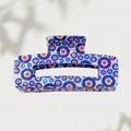 Blue Evil Eye rectangular hair claw clip in translucent ice blue resin for women - 10.3cm / Red and Blue Evil Eye