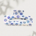 Blue Evil Eye hair claw clip with pearlescent finish and rectangular acetate design - 10.3cm / White Base Round Evil Eye