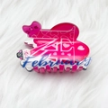 Pink heart claw clip with cartoon cat design and February text in acrylic - Style A-7.8cm