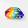 Rainbow striped acrylic hair claw clip in a unique red lip shape with pearlescent finish - Style B (8cm)