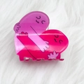Pink gradient heart-shaped acrylic hair claw clip with cute hugging cartoon pattern - Style C-6cm