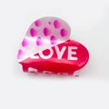 Acrylic heart hair claw clip with fuchsia LOVE print and marble texture detail - Style D (6.3cm)